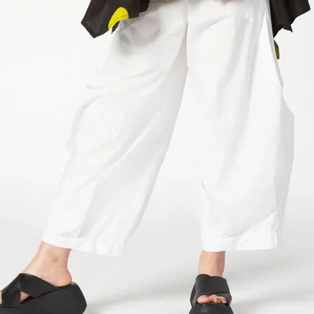 Ursime Womens Sz L Casual Side Draped Solid Color Lagenlook Wide Leg Crop Pants